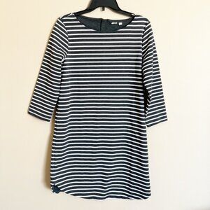 Gap Striped Dress Nautical Navy Grey White Sheath Coastal Chic Size Medium